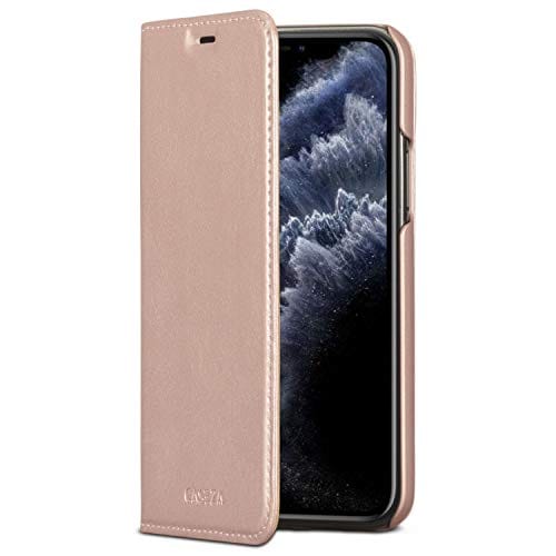 Etui iPhone 11 Pro Rose Gold Cuir Végétalien - CASEZA Oslo Housse Folio à Rabat Portefeuille Livre en Simili Cuir pour iPhone 11 Pro (5,8") Originale - Ultra Mince avec Fermeture Magnétique